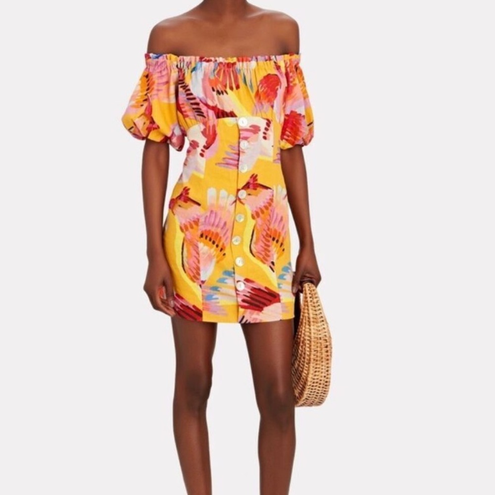 Farm Rio Neon Macaws Off the Shoulder Tropical Mini Dress 🦜 - Picture 7 of 8
